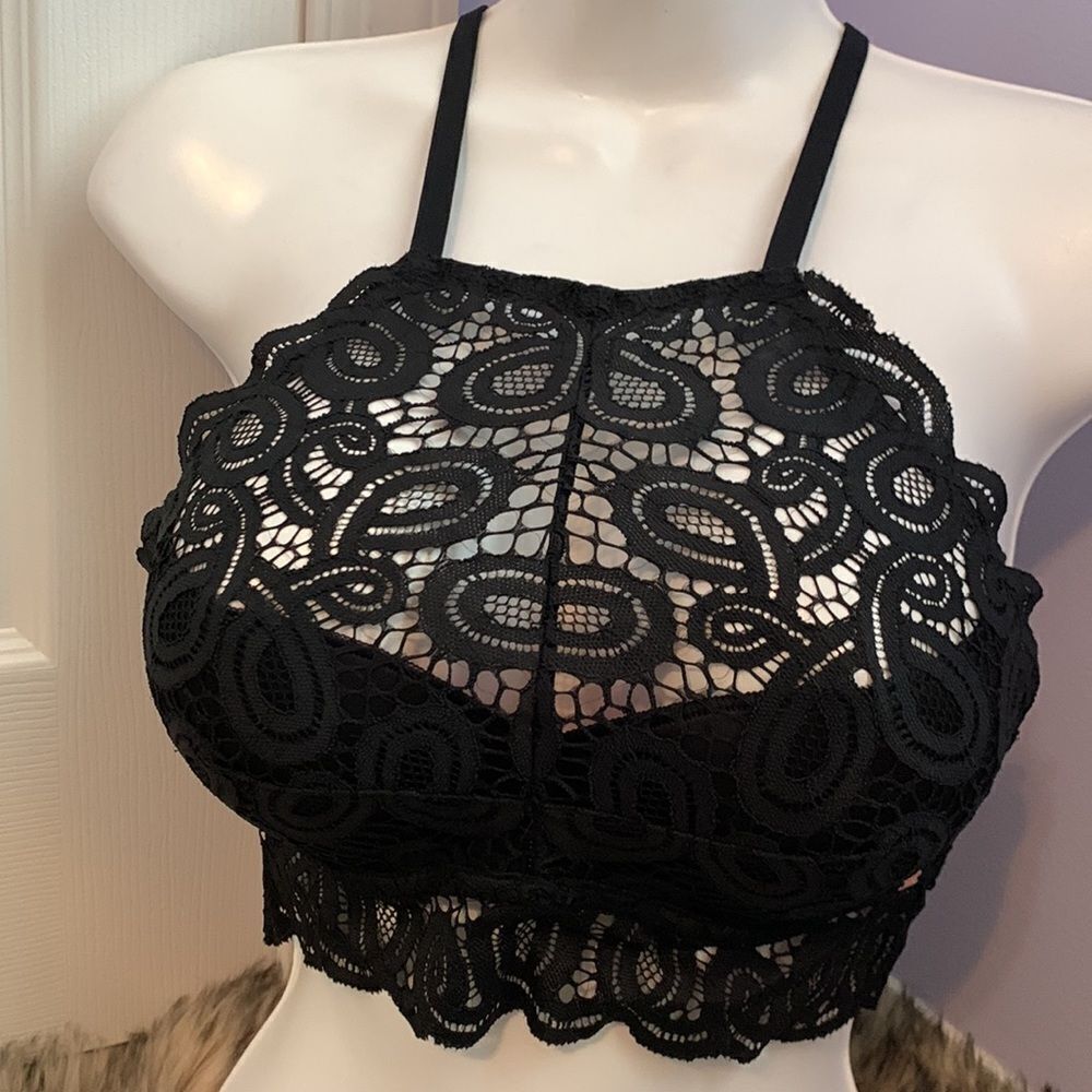 Victoria’s Secret PINK Push Up Lace Longline Padded Bra XS Black